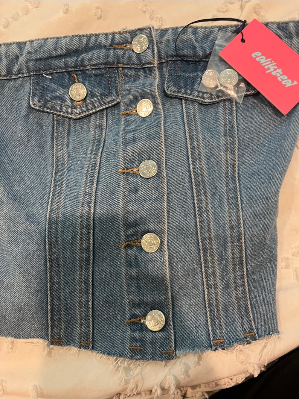 Edikted Light Blue Denim Button-Front A-Line tube top xs